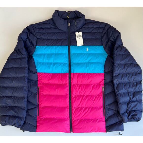 Polo Ralph Lauren Colorblock Bomber Jacket - Navy, Blue, Pink - Picture 12 of 12